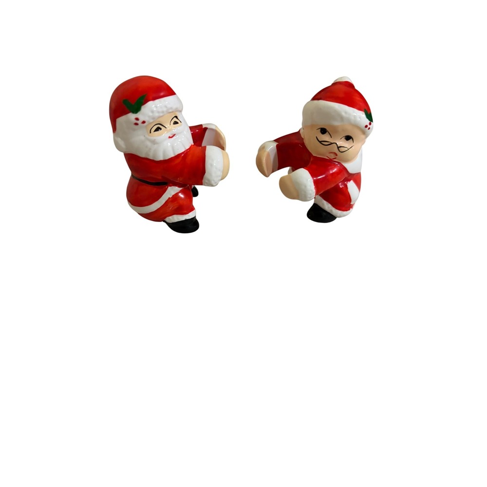 Vintage Ceramic Santa Claus Candle Huggers Set of 2 Red White MCM Kitsh retro